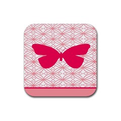 Butterfly Animals Pink Plaid Triangle Circle Flower Rubber Coaster (square)  by Alisyart