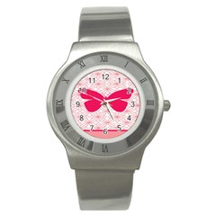 Butterfly Animals Pink Plaid Triangle Circle Flower Stainless Steel Watch by Alisyart