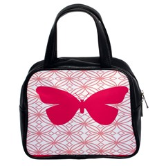 Butterfly Animals Pink Plaid Triangle Circle Flower Classic Handbags (2 Sides)