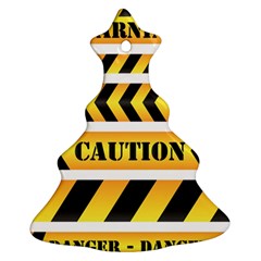 Caution Road Sign Warning Cross Danger Yellow Chevron Line Black Christmas Tree Ornament (two Sides) by Alisyart