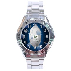 Cloud Moon Star Blue Sky Night Light Stainless Steel Analogue Watch by Alisyart