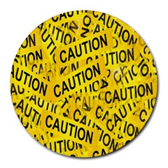 Caution Road Sign Cross Yellow Round Mousepads