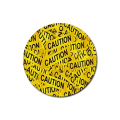Caution Road Sign Cross Yellow Rubber Coaster (round)  by Alisyart