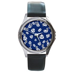 Envelope Letter Sand Blue White Masage Round Metal Watch by Alisyart