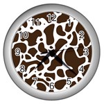 Dalmantion Skin Cow Brown White Wall Clocks (Silver)  Front