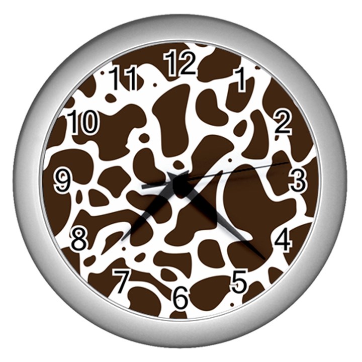 Dalmantion Skin Cow Brown White Wall Clocks (Silver) 