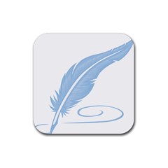 Feather Pen Blue Light Rubber Square Coaster (4 Pack) 