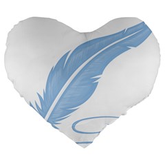 Feather Pen Blue Light Large 19  Premium Flano Heart Shape Cushions by Alisyart