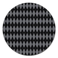 Chevron Wave Line Grey Black Triangle Magnet 5  (round)