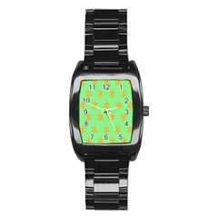 Flower Floral Different Colours Green Orange Stainless Steel Barrel Watch