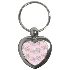 Floral Flower Rose Sunflower Star Leaf Pink Green Blue Key Chains (heart)  by Alisyart