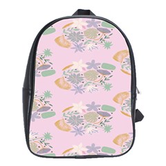 Floral Flower Rose Sunflower Star Leaf Pink Green Blue School Bags(large) 