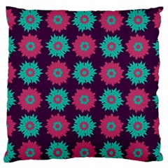 Flower Floral Rose Sunflower Purple Blue Large Flano Cushion Case (one Side)