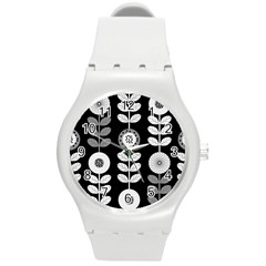 Floral Pattern Seamless Background Round Plastic Sport Watch (M)