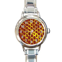 Network Grid Pattern Background Structure Yellow Round Italian Charm Watch by Simbadda