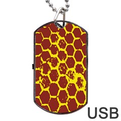 Network Grid Pattern Background Structure Yellow Dog Tag Usb Flash (two Sides) by Simbadda