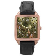 Geometric Fractal Cuboid Menger Sponge Geometry Rose Gold Leather Watch  by Simbadda