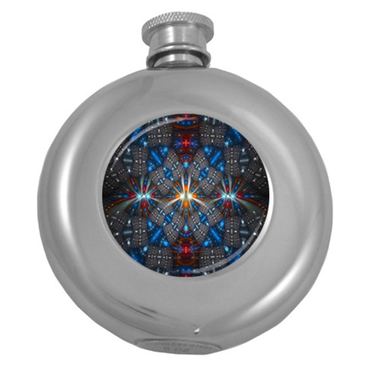 Fancy Fractal Pattern Round Hip Flask (5 oz)