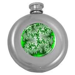 Green Fractal Background Round Hip Flask (5 Oz)