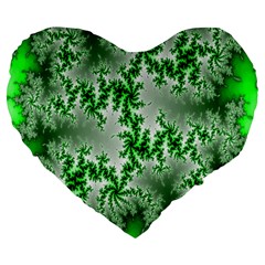 Green Fractal Background Large 19  Premium Flano Heart Shape Cushions by Simbadda