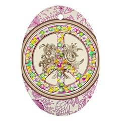 Peace Logo Floral Pattern Oval Ornament (two Sides) by Simbadda