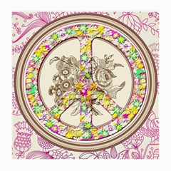 Peace Logo Floral Pattern Medium Glasses Cloth (2-side) by Simbadda