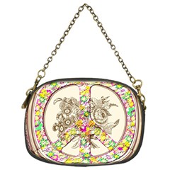 Peace Logo Floral Pattern Chain Purses (one Side)  by Simbadda