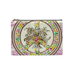 Peace Logo Floral Pattern Cosmetic Bag (medium)  by Simbadda