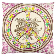 Peace Logo Floral Pattern Large Flano Cushion Case (two Sides) by Simbadda