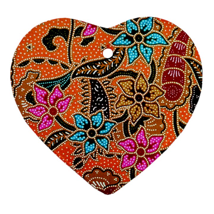 Colorful The Beautiful Of Art Indonesian Batik Pattern Heart Ornament (Two Sides)