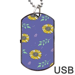 Floral Flower Rose Sunflower Star Leaf Pink Green Blue Yelllow Dog Tag Usb Flash (two Sides) by Alisyart