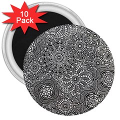 Flower Floral Rose Sunflower Black White 3  Magnets (10 Pack)  by Alisyart