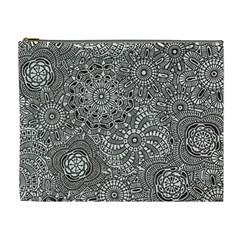 Flower Floral Rose Sunflower Black White Cosmetic Bag (xl) by Alisyart