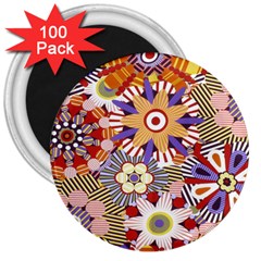 Flower Floral Sunflower Rainbow Frame 3  Magnets (100 Pack)