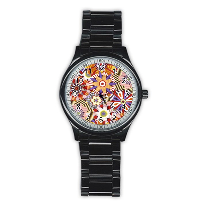 Flower Floral Sunflower Rainbow Frame Stainless Steel Round Watch