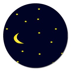 Moon Dark Night Blue Sky Full Stars Light Yellow Magnet 5  (round) by Alisyart
