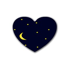 Moon Dark Night Blue Sky Full Stars Light Yellow Heart Coaster (4 Pack)  by Alisyart