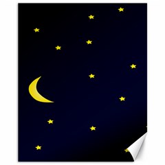 Moon Dark Night Blue Sky Full Stars Light Yellow Canvas 11  X 14  