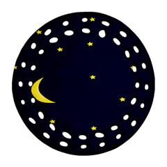 Moon Dark Night Blue Sky Full Stars Light Yellow Ornament (round Filigree) by Alisyart