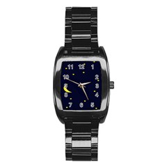 Moon Dark Night Blue Sky Full Stars Light Yellow Stainless Steel Barrel Watch by Alisyart