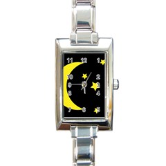 Moon Star Light Black Night Yellow Rectangle Italian Charm Watch by Alisyart