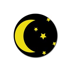 Moon Star Light Black Night Yellow Rubber Coaster (round) 