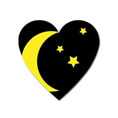 Moon Star Light Black Night Yellow Heart Magnet by Alisyart