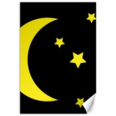 Moon Star Light Black Night Yellow Canvas 12  X 18  