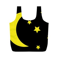 Moon Star Light Black Night Yellow Full Print Recycle Bags (m) 