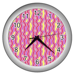 Pink Yelllow Line Light Purple Vertical Wall Clocks (silver) 