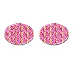Pink Yelllow Line Light Purple Vertical Cufflinks (Oval)