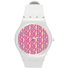 Pink Yelllow Line Light Purple Vertical Round Plastic Sport Watch (m)