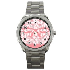 Pink Plaid Circle Sport Metal Watch by Alisyart