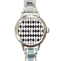 Plaid Triangle Line Wave Chevron Black White Red Beauty Argyle Round Italian Charm Watch by Alisyart